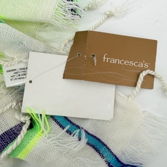 Francesca's Beach Wrap Striped Scarf Coverup Lightweight Neon‎ Green Blue Boho - Picture 3 of 7